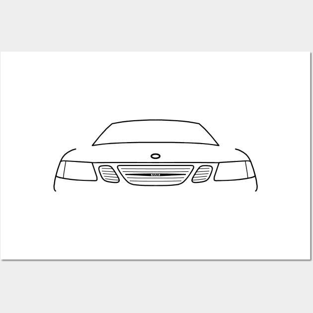 Saab 9-3 classic car black outline graphic Wall Art by soitwouldseem